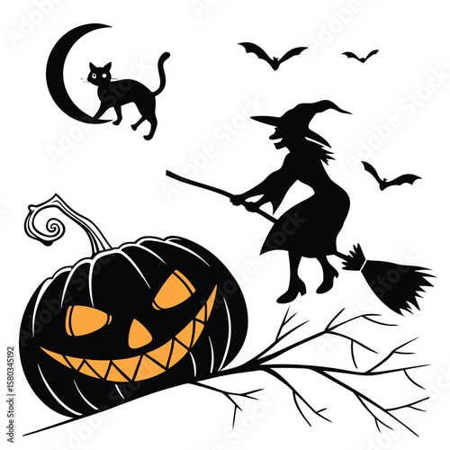 silhouette Halloween on white background