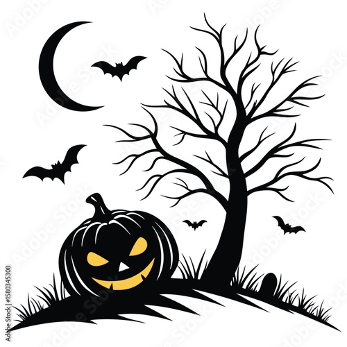 silhouette Halloween on white background