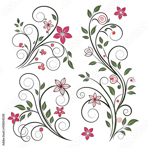 Elegant Floral Swirls Decorative Design Elements for Invitations, Cards, and More