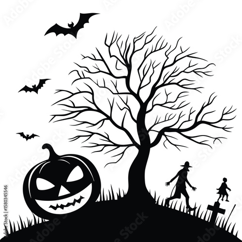 silhouette Halloween on white background