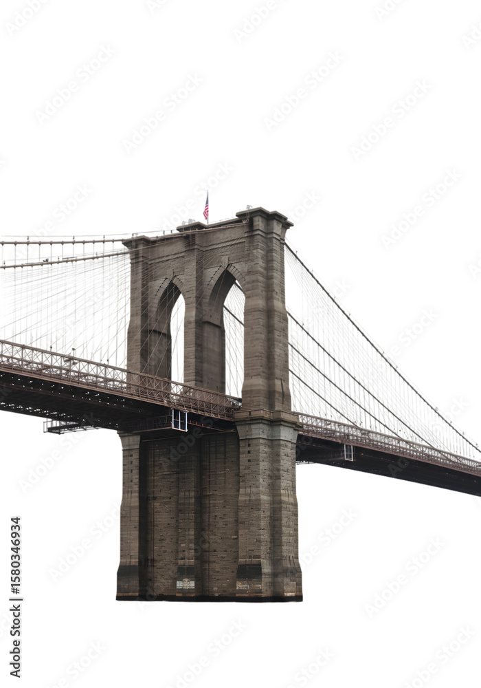 Fototapeta premium Isolated Architectural Brooklyn Bridge Structure Landmark on Transparent