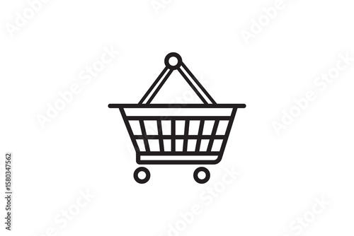 minimalist one line art of Red isolated metal shopping cart icon ready for e-commerce purchases