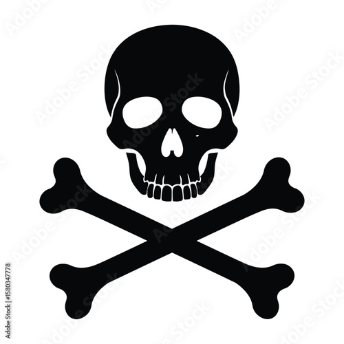 "Skull and Crossbones Icon – Danger or Toxic Warning Symbol on White Background"