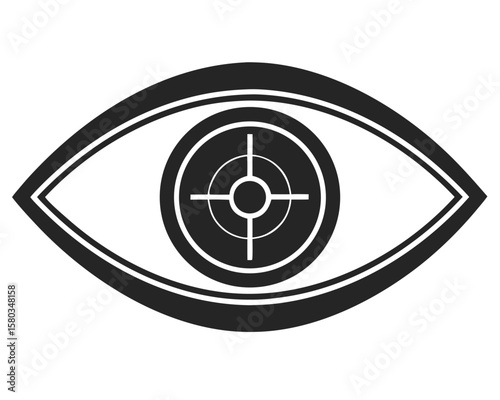Stylized robotic eye silhouette design with targeting crosshairs vector illustration