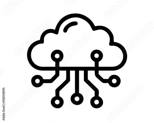 Clean black silhouette design of a cloud shape with integrated digital connections