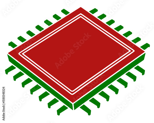 Vector illustration of a red and green computer microchip with detailed design