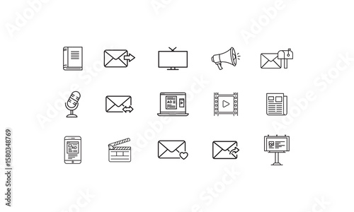 Advertising media communication icons book