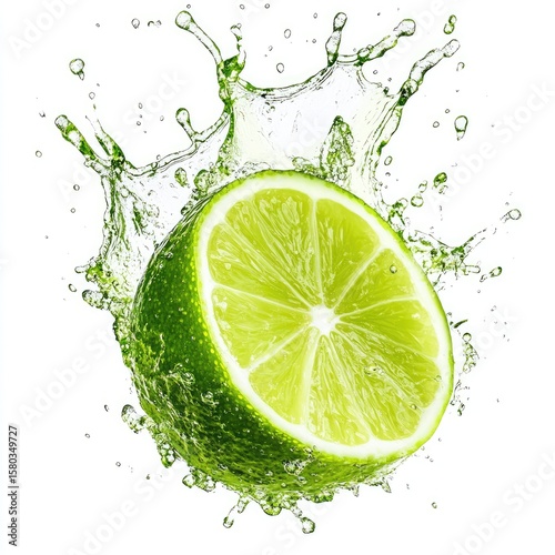 Fresh Lime Splash in Clear Water Action Shot