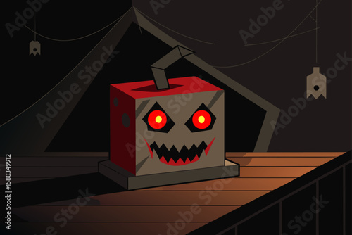 Spooky Halloween pumpkin on a dark autumn night with flying bats, a festive vector illustration for your holiday celebration