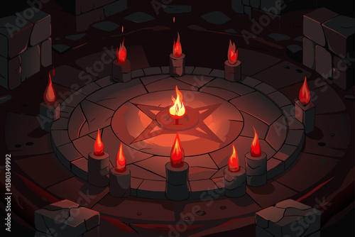 Red candle flame light on a dark abstract background
