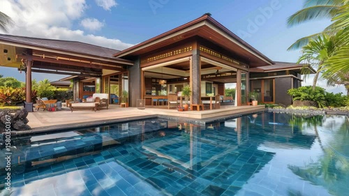 Wallpaper Mural Luxury wooden house with pool Torontodigital.ca