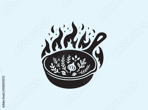 Campfire heat under classic cast iron skillet