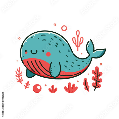 cute colorful sea animals cartoon set