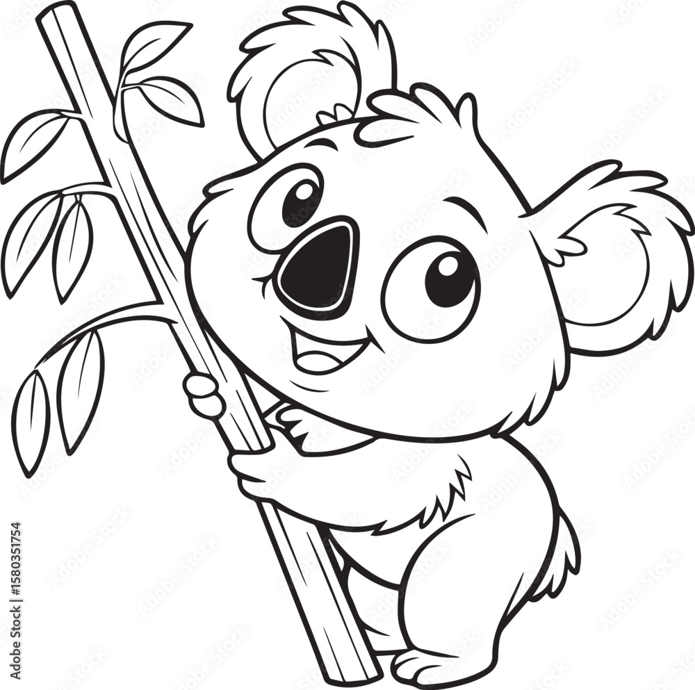 Fototapeta premium Cute Cartoon Koala Holding a Branch
