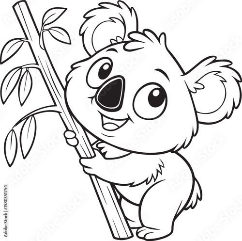 Cute Cartoon Koala Holding a Branch