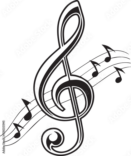 Musical Notes and Treble Clef on Staff