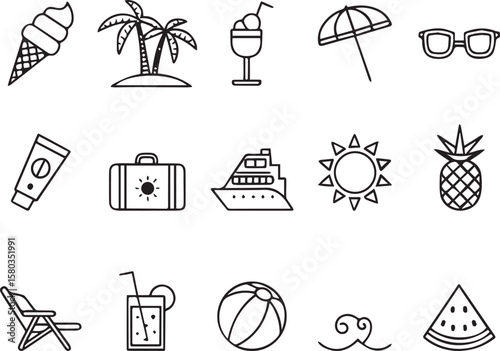 Summer Vacation Icons Ice Cream Palm Trees Sunglasses and More