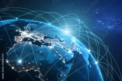 Global network connection concept with earth and digital lines for technology and data