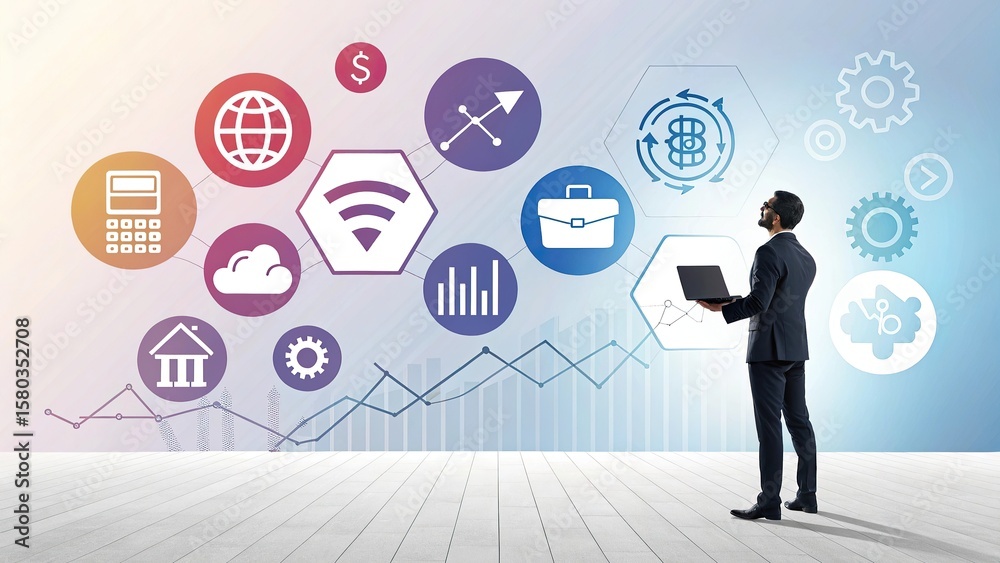 sophisticated business icons on gradient background sophisticated business icons on gradient background