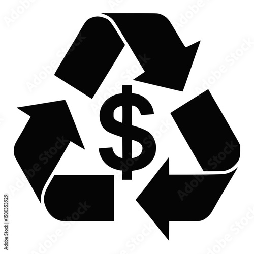 Recycling symbol with dollar sign, flat vector icon for green economy and eco-finance concept