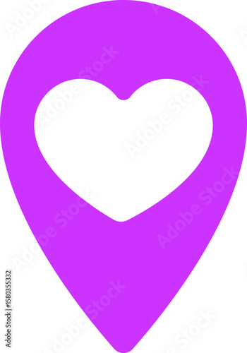 A stylish purple map pointer icon featuring a heart. Symbolizes finding love, favorite places, and destinations of affection. Ideal for dating apps, travel blogs and social media.