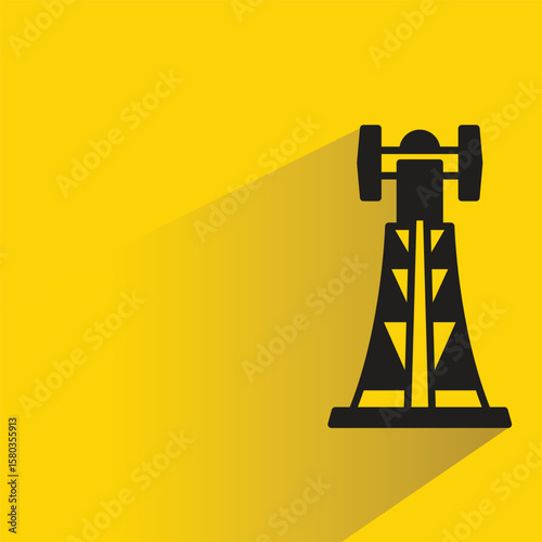 communication and network tower icon with shadow on yellow background