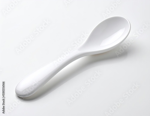 Minimalist white ceramic spoon on neutral surface