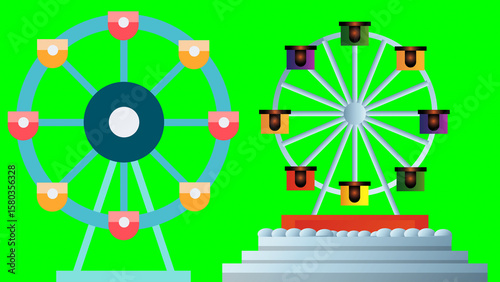 Ferris Wheel Icon illustration on green background

