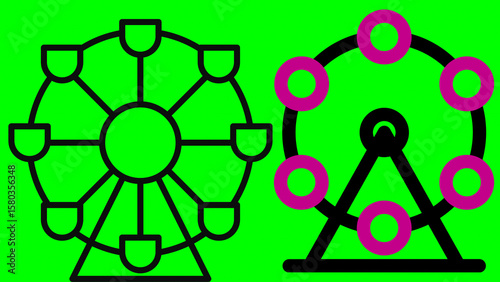 Ferris Wheel Icon illustration on green background
