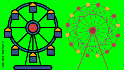 Ferris Wheel Icon illustration on green background
