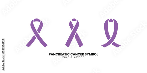 Set of purple ribbons representing pancreatic cancer awareness. Ideal vector illustration for health support campaigns and oncology resources
