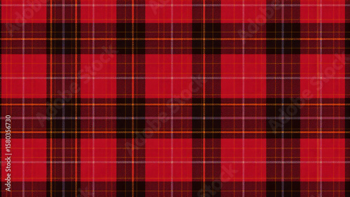 Minimalist Royal Stewart tartan with bold red plaid, crisp black, white, yellow, and blue lines, flat modern design, perfect for 4K digital presentations.