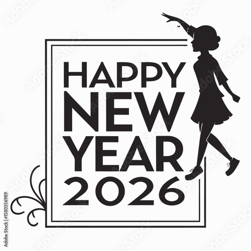 silhouette Happy new year 2026 on white background 