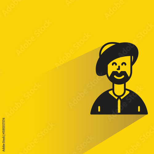 beard man avatar with shadow yellow background