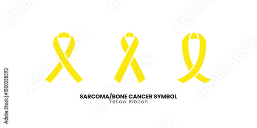Set of yellow ribbons symbolizing Sarcoma and bone cancer awareness. Vector illustration for medical and health support campaigns