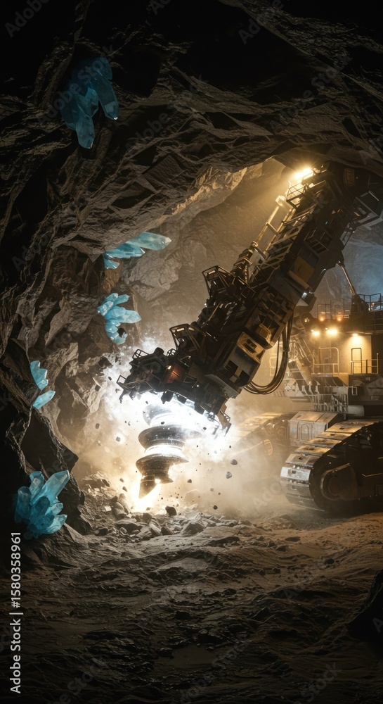 Obraz premium Mining machine drills icy cave