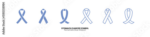 Collection of periwinkle blue ribbon symbols for stomach cancer awareness. Essential vector illustration for health campaigns and medical support