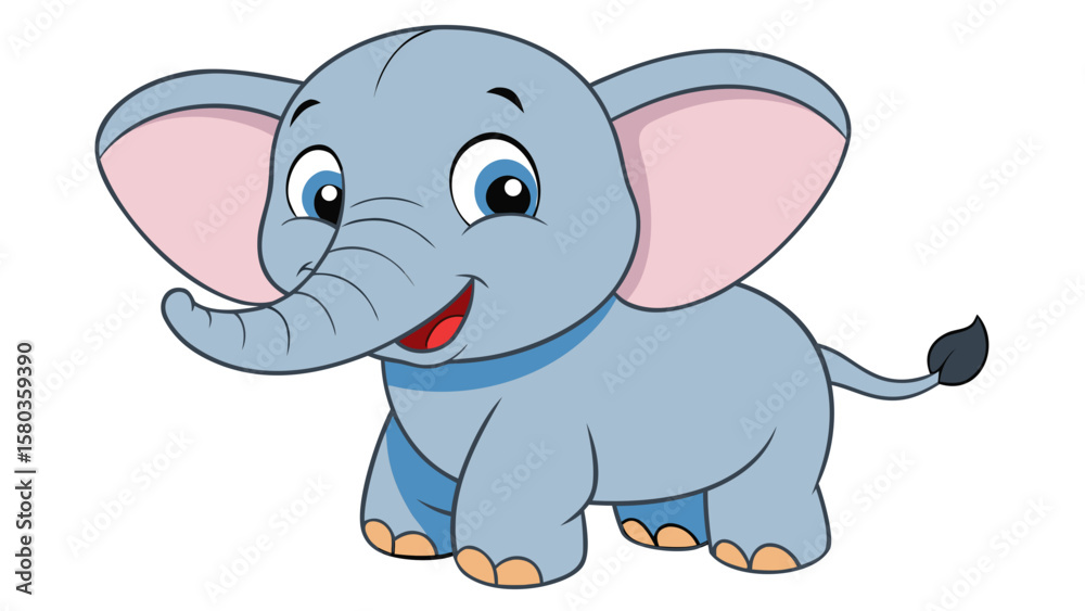 Fototapeta premium Cute cartoon baby elephant with big ears and a happy smile