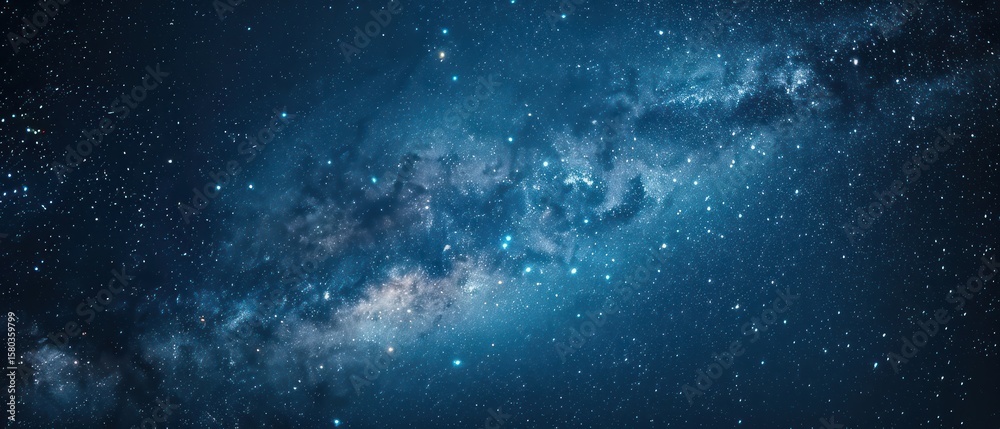 Obraz premium Clear night sky filled with stars, with the Milky Way stretching across the darkness, emphasizing the vastness and mystery of the cosmos panoramic.