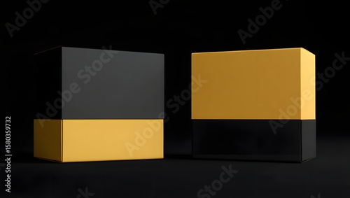 Black and gold boxes packaging mockup product display branding design template 3d render