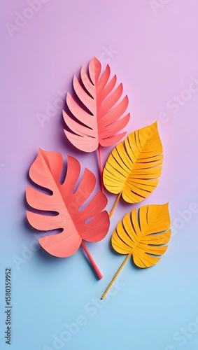 Colorful paper monstera leaves tropical papercraft art design ideas and inspiration