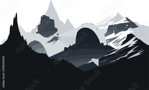 Majestic Monochrome Mountain Range Illustration