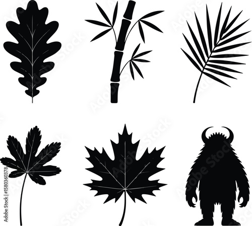 Silhouette Collection Oak, Bamboo, Palm, Maple, and Monster Leaves