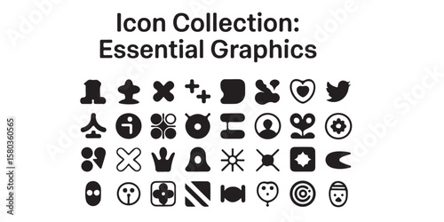 A collection of various black and white icons displayed on a white background in a grid pattern