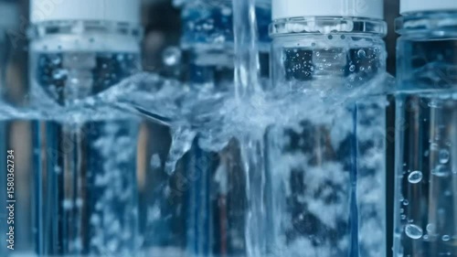 A reverse osmosis unit that filters water, showing the complex filtration process and the resulting pure water. Ideal for illustrating water purification and clean water technology. 4k video