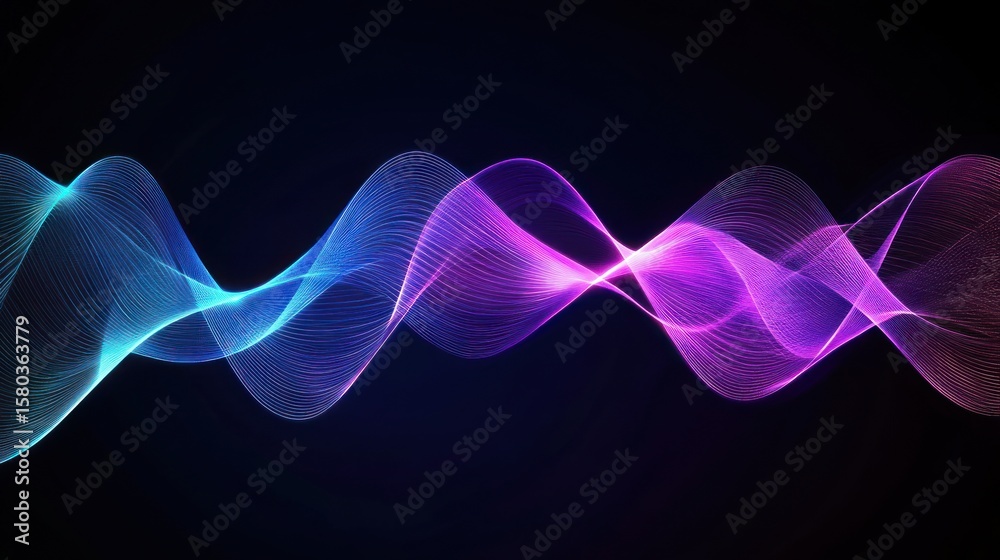 Fototapeta premium Abstract swirling lines of vibrant light, blue & purple on dark background