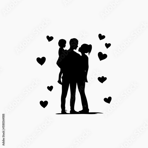 couple silhouette father and mother gift heart black icon