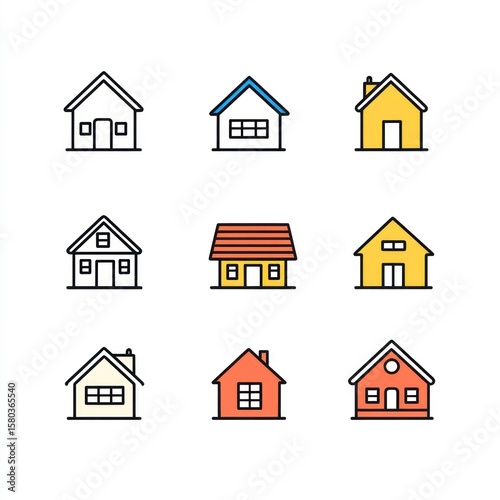 Simple house icons in various colors and styles
