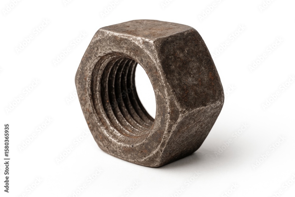 Single old nut on a plain white backdrop Single old nut on a plain white backdrop