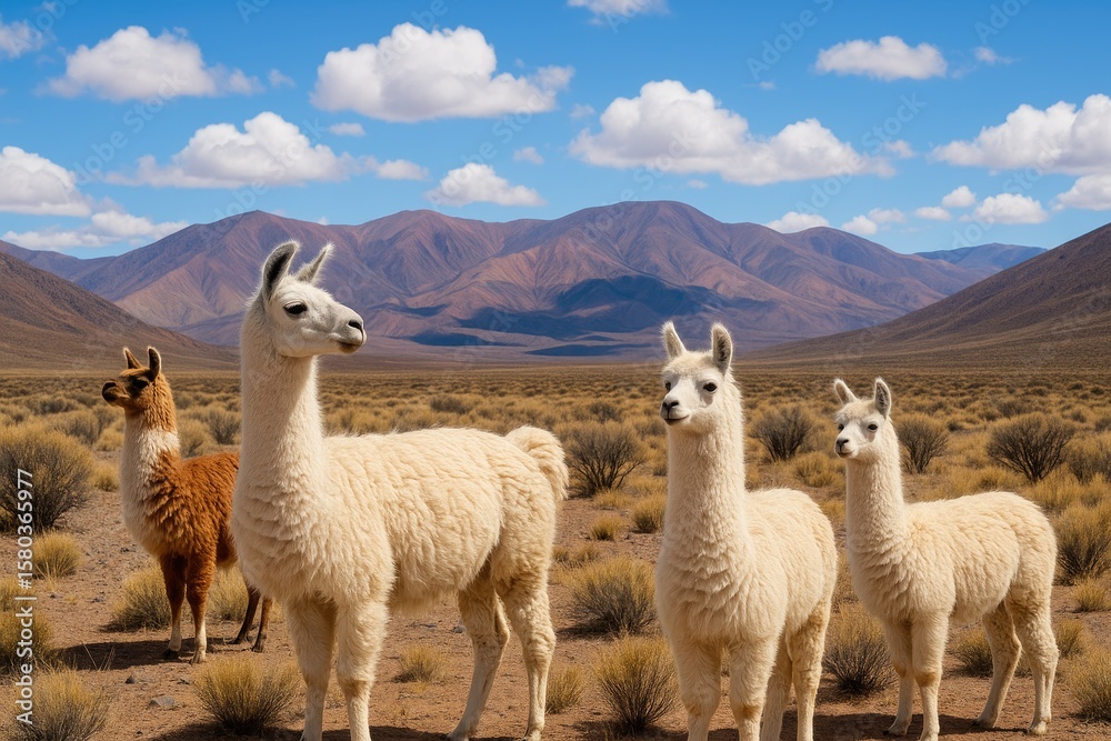 Fototapeta premium Mountain-dwelling Llamas in South America